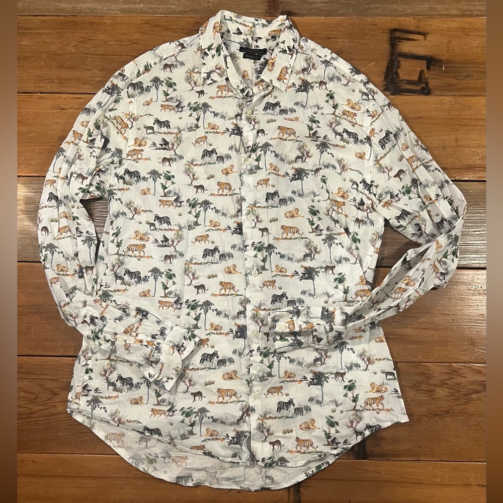 Zara Multicolor Animal Print Button Down Shirt